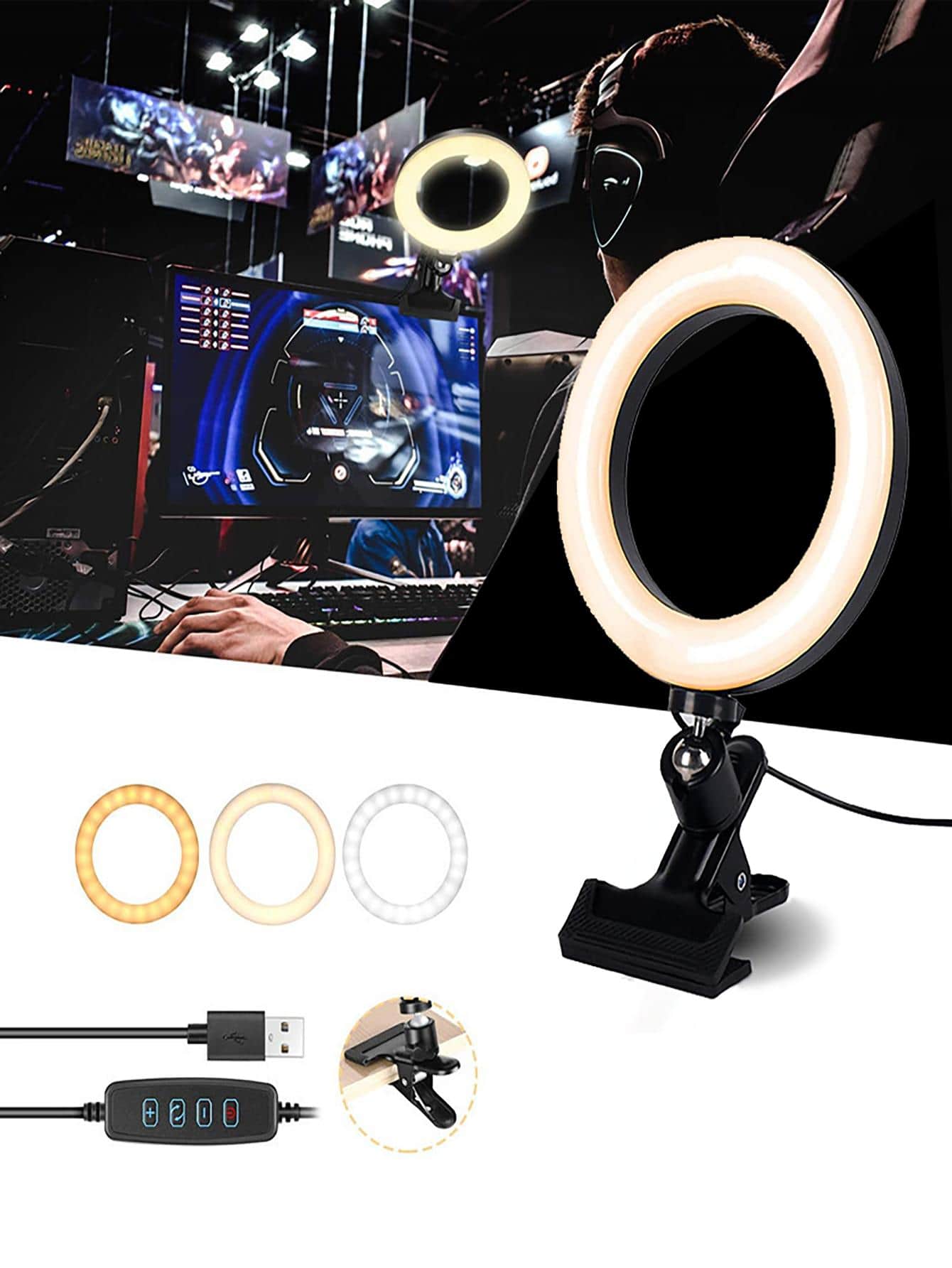 SISGHA 1 pieza aluminio Libro moderno con diseño de círculo Luz de libro recargable para escuela - Negro - Ver 1