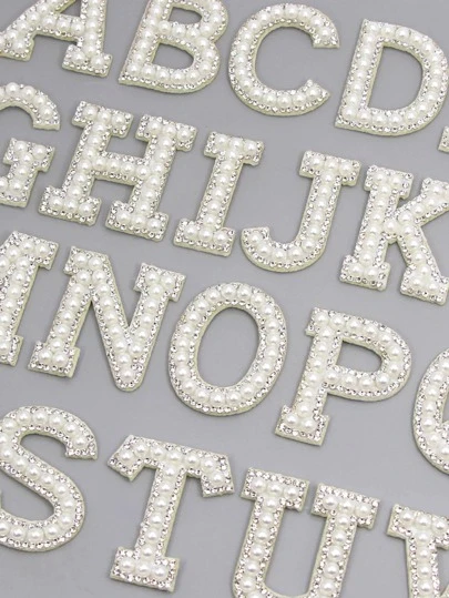 26 English Letters Pearl Rhinestone Patches For Clothes A-Z Alphabet Pearl Rhinestones Applique Sew On/Glue On Patches DIY Name