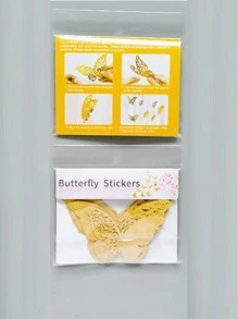 12pcs/set Golden 3D Butterfly Sticker, Modern Hollow Out Design Self Adhesive 3D Butterfly Wall Decor For Home - Gold - View 5