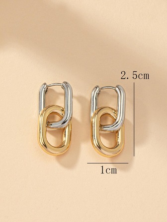 1 Pair Simple Geometric Earrings, Mixed Gold & Platinum Color Hoop, Back Needle May Tilt After Wearing, Can Be Adjusted Gently By Hand, Normal Wear