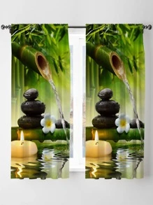 2入組蠟燭印花現代滌綸遮光窗簾適用於家庭 - 彩色 - 查看 1