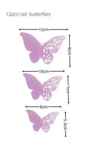 12pcs Purple 3D Hollow Out Butterfly Sticker Purple Butterfly Decorations For Wedding Birthday Party Cake And Room Decorations 3D Butterfly Wall Decor 12pcs 3 Sizes - Mauve Purple - View 10