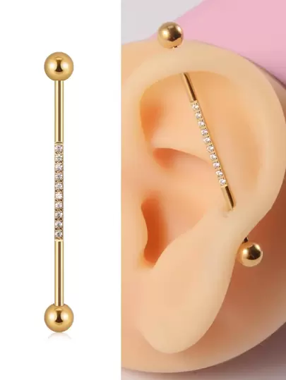 1PC 14G Industrial Scaffold Barbell Surgical Steel For Women Men With CZ Surface Cartilage Earring Body Piercing Jewelry 38mm