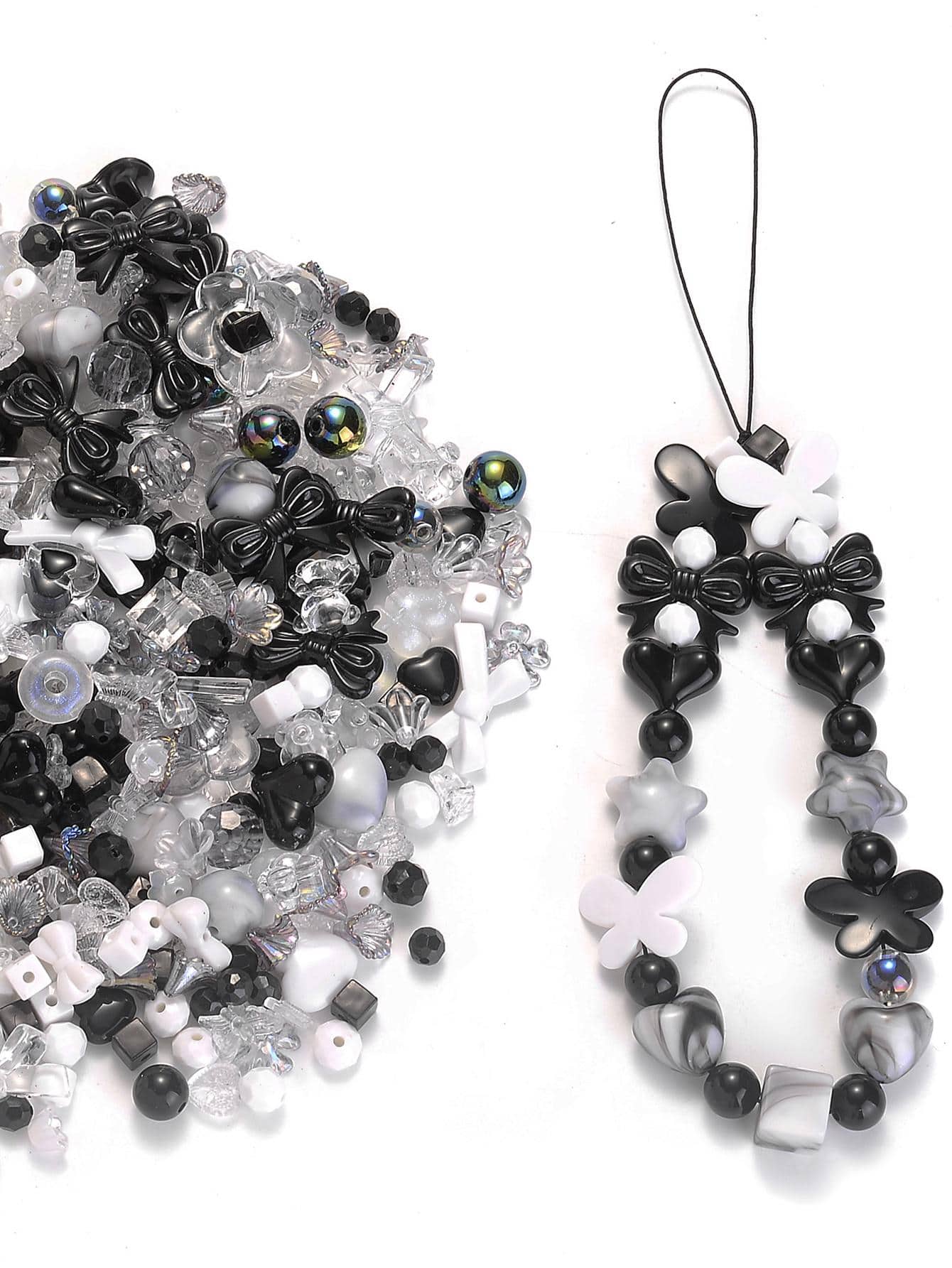 1入組創意心和蝴蝶DIY配飾適合女士DIY首飾製作 - 黑與白 - 查看 1