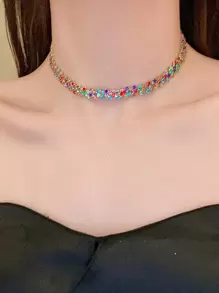 Andkiss 1件女士奢华全镶钻项链，时尚百搭，适合日常佩戴 - 彩色 - 查看 2