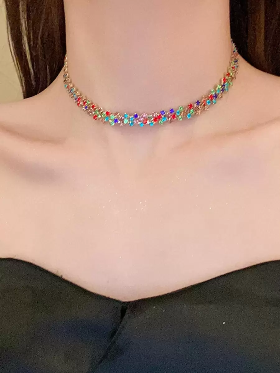 Andkiss 1件女士奢华全镶钻项链，时尚百搭，适合日常佩戴