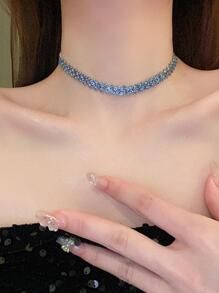 Andkiss 1pc Fashionable Elegant Luxury Fully Rhinestone Necklace - Blue - View 2