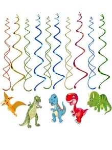 5pcs Dinosaur Decor Spiral Decoration, Cartoon Animal Decor Hanging Streamer For Party, Holiday - Green - View 4