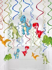 5pcs Dinosaur Decor Spiral Decoration, Cartoon Animal Decor Hanging Streamer For Party, Holiday - Green - View 1