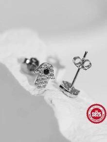 方晶鋯石法蒂瑪之手設計銀耳釘適合女士新娘婚禮精細首飾類