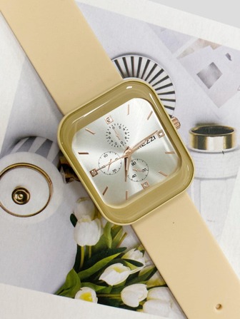  Kezzi Square Unisex Fashion Wrist Watch, Silicone Strap, Quartz Movement