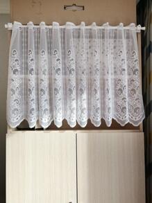 1pc Vintage Floral Pattern Lace Window Valance, White Polyester Hollow Curtain Valance For Home Decor - White - View 2