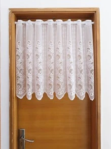 1pc Vintage Floral Pattern Lace Window Valance, White Polyester Hollow Curtain Valance For Home Decor - White - View 9