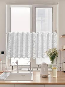 1pc Vintage Floral Pattern Lace Window Valance, White Polyester Hollow Curtain Valance For Home Decor - White - View 1