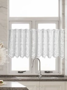 1pc Vintage Floral Pattern Lace Window Valance, White Polyester Hollow Curtain Valance For Home Decor - White - View 7