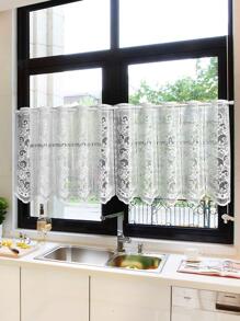 1pc Vintage Floral Pattern Lace Window Valance, White Polyester Hollow Curtain Valance For Home Decor - White - View 8