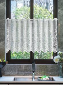 1pc Vintage Floral Pattern Lace Window Valance, White Polyester Hollow Curtain Valance For Home Decor - White - View 4