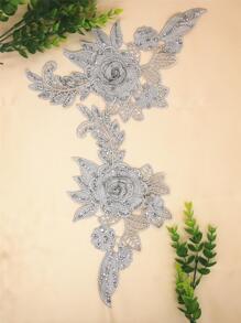 2入組花卉設計DIY縫紉補丁，滌綸創意縫紉補丁 - 銀色 - 查看 2