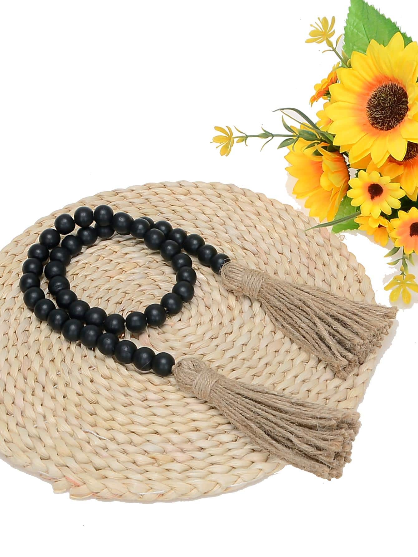 1 pieza Decoración de borlas con cuentas, decoración colgante de madera negra para el hogar, mejor regalo - Negro - Ver 1