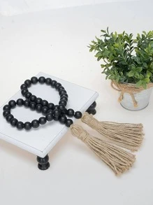 1 pieza Decoración de borlas con cuentas, decoración colgante de madera negra para el hogar, mejor regalo - Negro - Ver 2