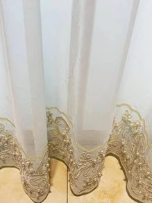 1入組花卉刺繡1片薄透滌綸金色人造珍珠裝飾窗簾適用於家庭裝飾 - 金色 - 查看 6