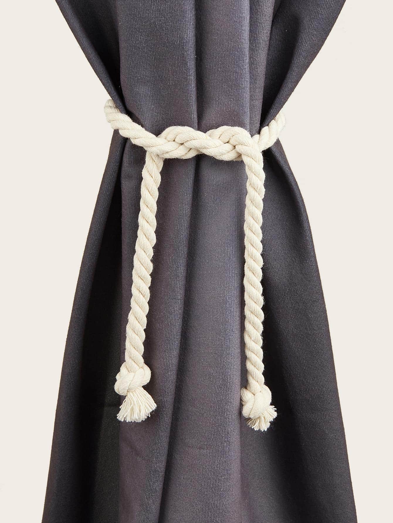 1pc Solid Color Curtain Tieback, Bohemian Polyester Braided Detail Curtain Strap Tie For Home - Beige - View 1
