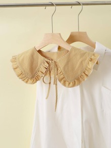 1入組女式方格印花荷葉邊飾邊時尚單肩立領用於衣服裝飾 - 芥末黃 - 查看 1