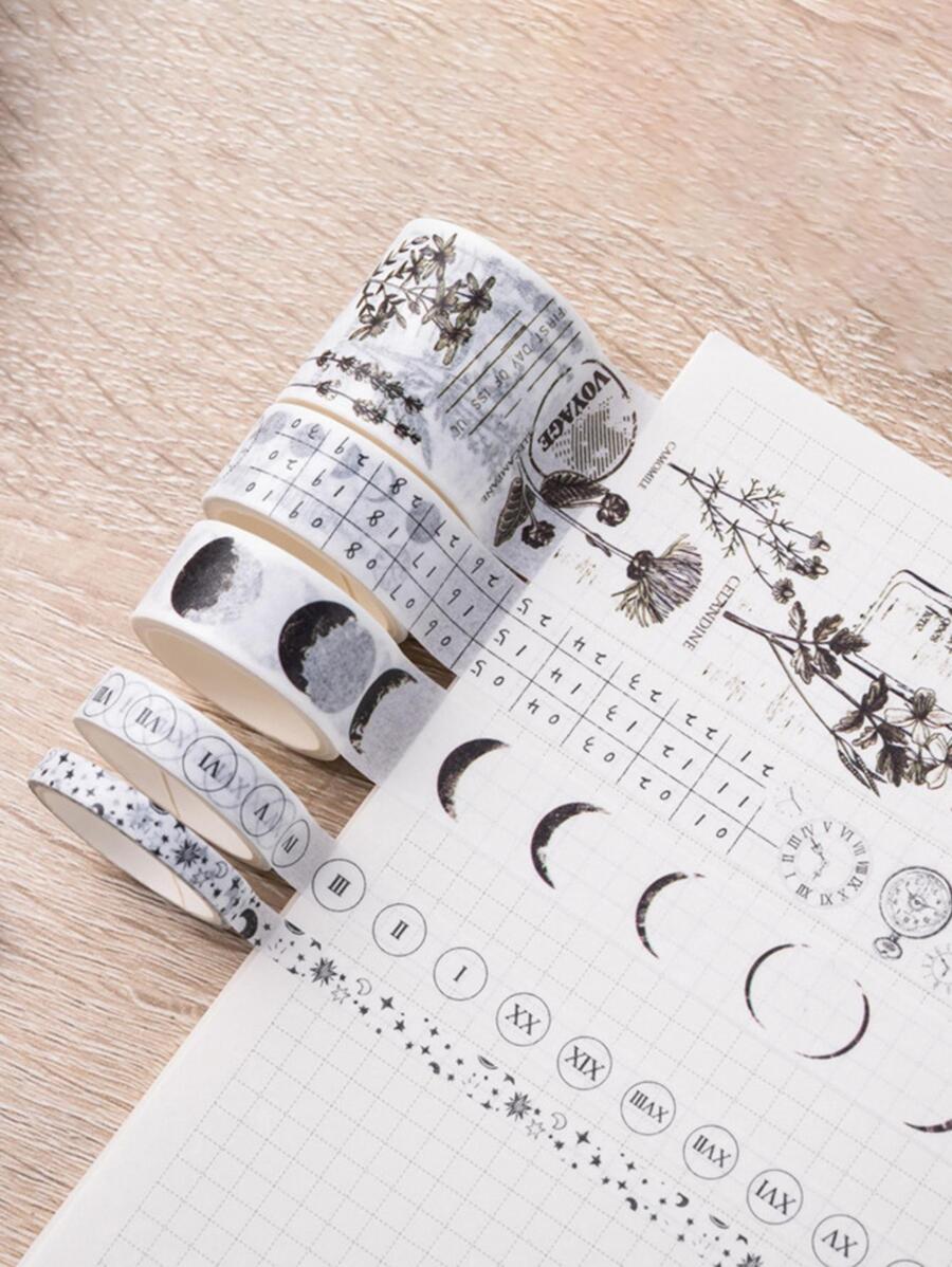 10 Cuộn Băng Washi Họa Tiết Hỗn Hợp, Băng Keo Đa Năng Cổ Điển Cho Thủ Công DIY, Tài Khoản Cầm Tay, Trang Trí - Đen và trắng - Xem 1