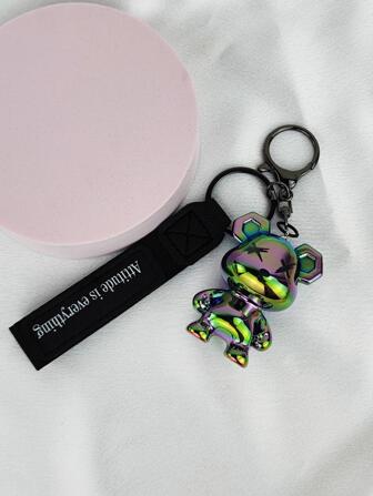 Cute 1pc Women's Transparent Black Animal Panda Keychain With Leather Strap And Attitude Is Everything Tag Gift Souvenir Car Accessories Bag Charm School