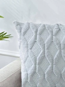 1pc Simple Geometric Pattern Light Grey Fluffy Decorative Pillow, Modern Soft Throw Pillow For Household - Light Grey - View 5