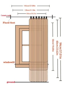 1pc Plain Tassel Decor Curtain - Beige - View 3