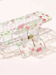 1pc 8.5cm Square Cherry Fruit Print Hair Claw Claw Clips Hair Clips Hair Jaw Clip Hair Clamps Hair Clutch Hair Catcher Clip, School Stuff, College Fall Winter Hair Accessories For Women For Vacation Outfits Woman - Multicolor - View 3