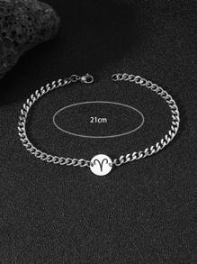 1入組時尚不銹鋼12星座細節圓形裝飾手環適合男士日常裝飾 - 銀色 - 查看 3