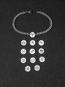 1入組時尚不銹鋼12星座細節圓形裝飾手環適合男士日常裝飾 - 銀色 - 查看 4