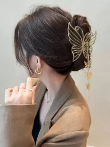 1 件女士蝴蝶设计时尚发夹，适合日常生活街头 - 金色 - 查看 2
