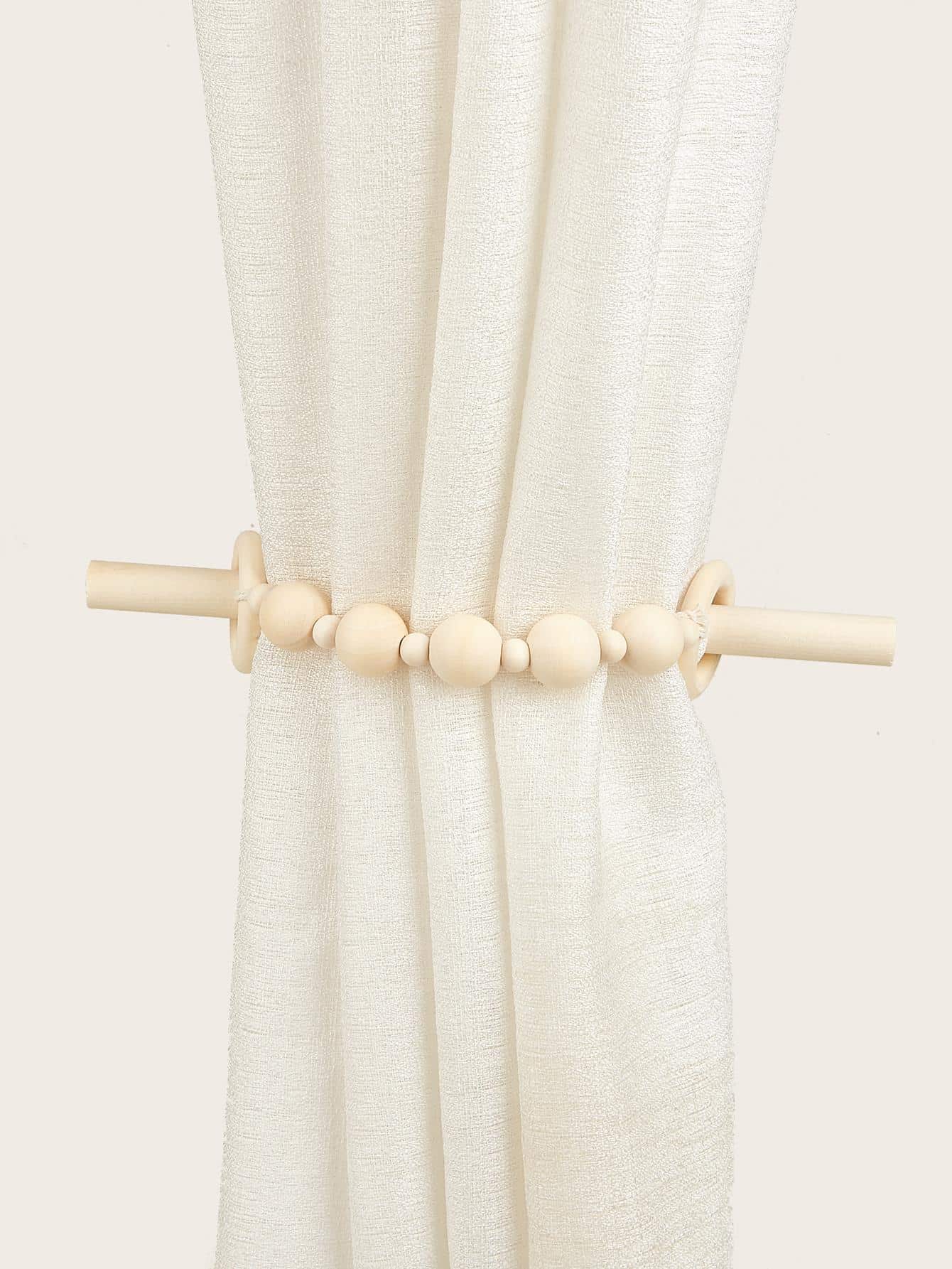 1pc Wooden Curtain Holdback, Modern Bead Decor Curtain Buckle For Home Decoration - Beige - View 1