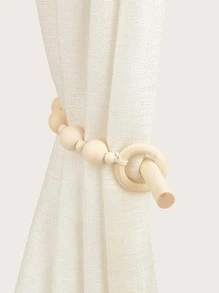 1pc Wooden Curtain Holdback, Modern Bead Decor Curtain Buckle For Home Decoration - Beige - View 2