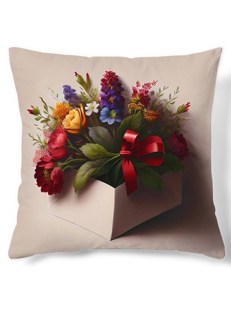 1入組無填充物花卉印花靠墊套，現代梭織面料裝飾抱枕套，適用於客廳，家居裝飾