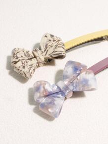 女性圖案蝴蝶結裝飾時尚髮夾適用於日常 - 彩色 - 查看 2