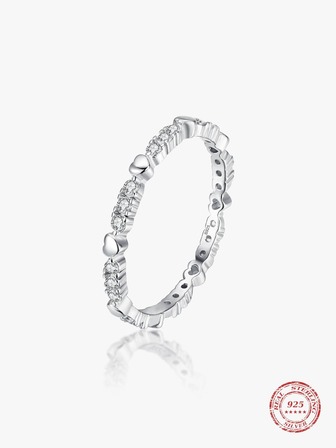 魅力四射方晶鋯石和愛心裝飾銀戒指適合女士適合婚禮派對