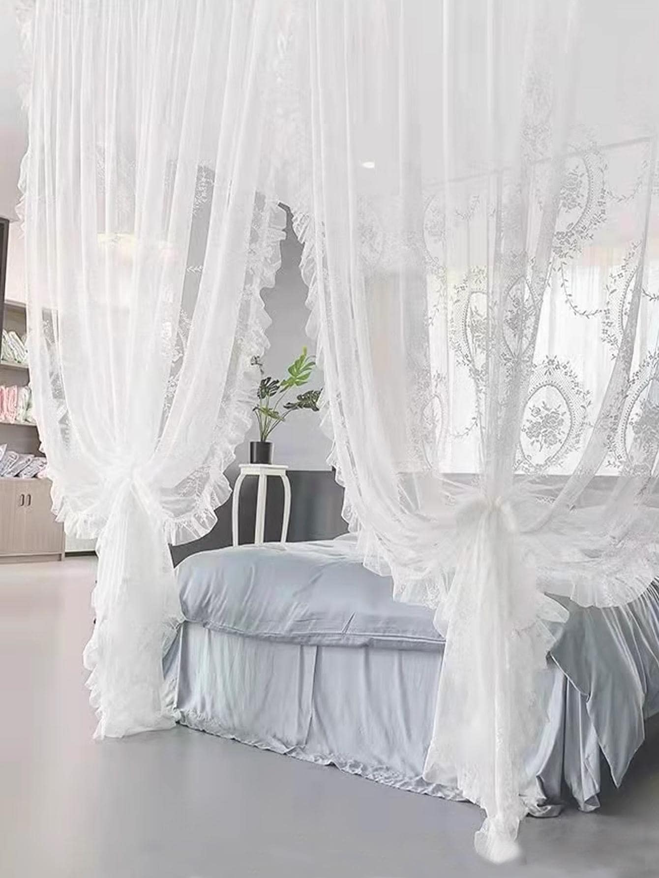 Vintage French Rococo Style Lace Ruffle Sheer Panel Curtain, One Piece, Suitable For Living Room, Balcony, Bedroom Decor, Partition, Curtain Panel - White - View 1