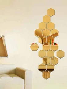 12pcs Hexagonal Acrylic Mirror 3d Wall Stickers - Gold - View 2