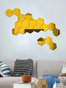 12pcs Hexagonal Acrylic Mirror 3d Wall Stickers - Gold - View 9