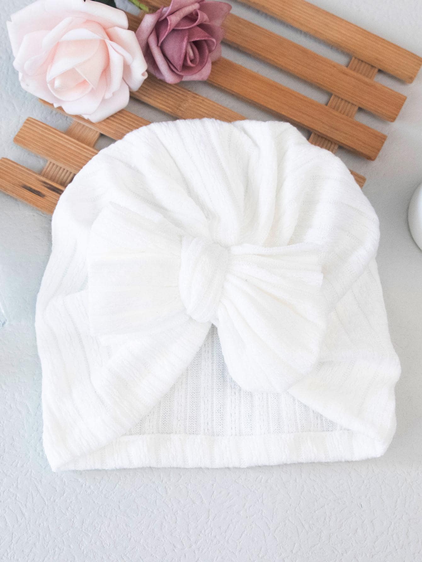 Baby Bow Decor Newborn Hat For Daily Life - White - View 1