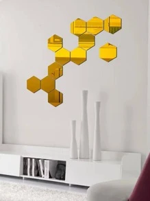 12pcs Hexagonal Acrylic Mirror 3d Wall Stickers - Gold - View 10