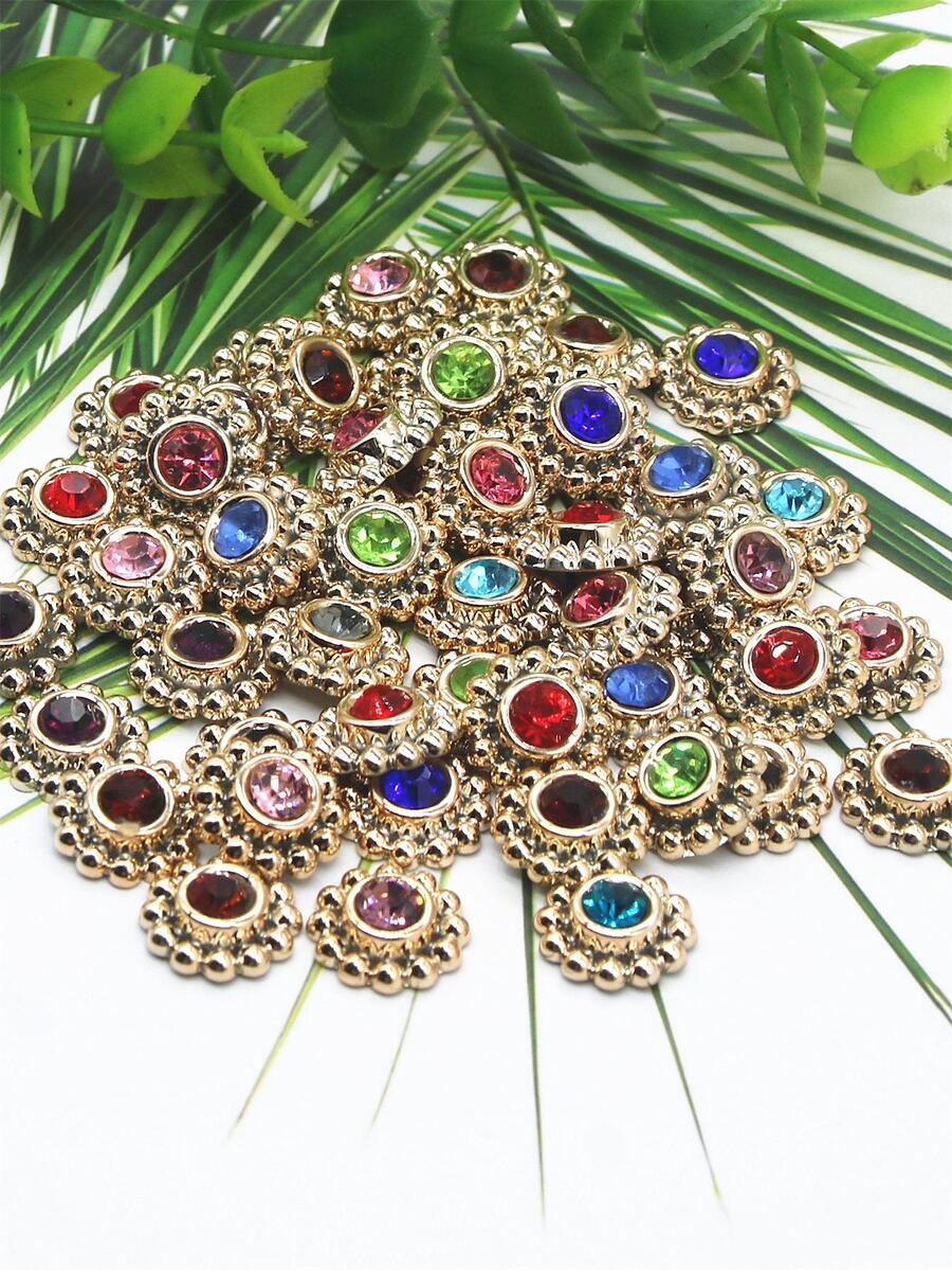 50 Cái/bộ Nhựa May Trang Trí Vải Sáng Tạo Kim Cương Giả Trang Trí Hình Hoa May Trang Trí Vải Cho Nghề Thủ Công - Nhiều màu - Xem 1