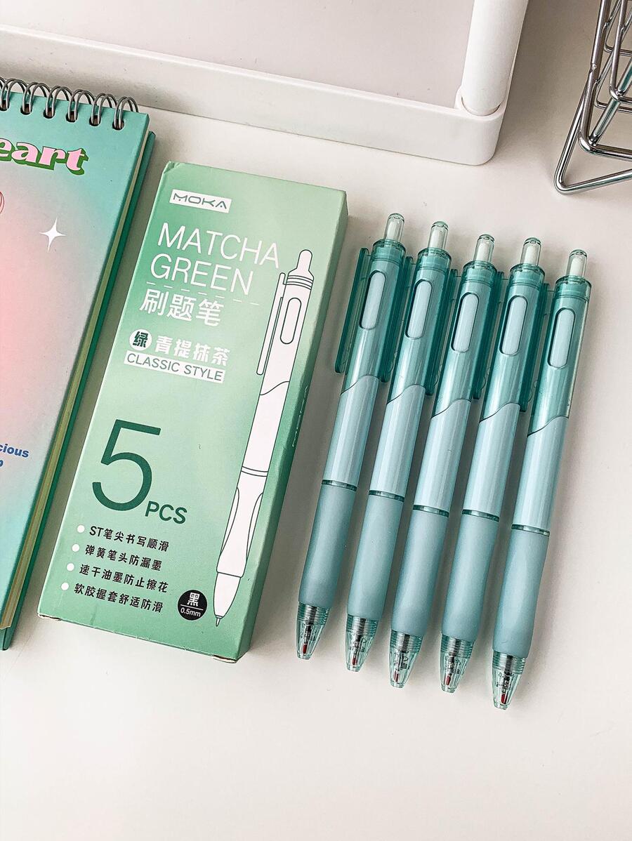 MOKA 5 Chiếc Màu Báo Chí Loại Bút Gel đơn Giản Di Động Đa Năng Gel Lăn Bộ Bút Cho Văn Phòng, Sinh Viên, Viết - Màu xanh chanh - Xem 1