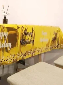 1pc English Text Printed Disposable Oil-Proof Waterproof Plastic Tablecloth For Birthday Party, Back To School Valentine Day