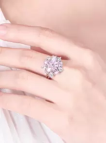 1入組浪漫粉色花方晶鋯石訂婚戒指適合女士女孩派對婚禮首飾類禮品 - 粉色 - 查看 2