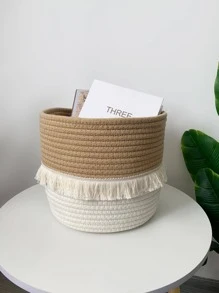 1 cái Giỏ lưu trữ trang trí tua rua hai tông màu - Nhiều màu - Xem 2